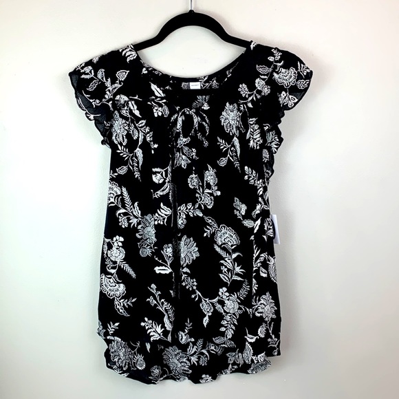 Old Navy Ruffled Crinkle-Texture Printed Tie-Neck  Blouse NEW! - Picture 3 of 7